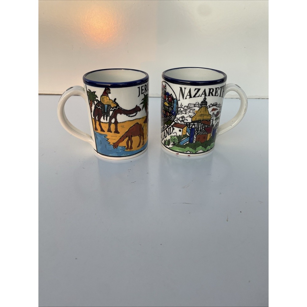 Ceramic Mug Jerusalem Bethlehem Traditionally Made Painted Hebron holly land Set